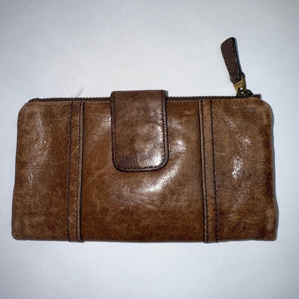 Fossil Women’s Rare Long Live Vintage 1954 Bifold Top Zip Wallet - Picture 3 of 4
